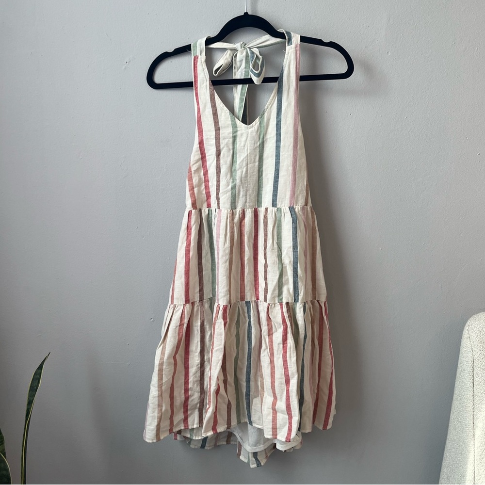 NWT American Eagle Rainbow Striped Halter Mini Dress Size Medium